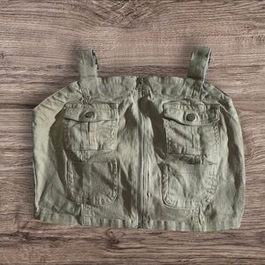 Tan‎ Rachel Paige Zipper Up Crop Top with Pockets